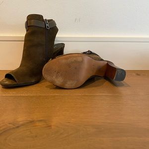 coach suede open toe bootie in Loden (moss)